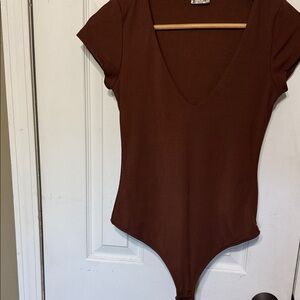 Free People Brown Bodysuit Chest 14.5” Length Back 26.5”